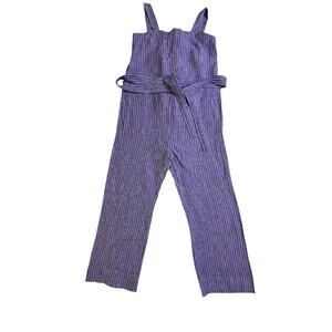 Quince Blue Striped Wide-Leg Jumpsuit with Waist Tie